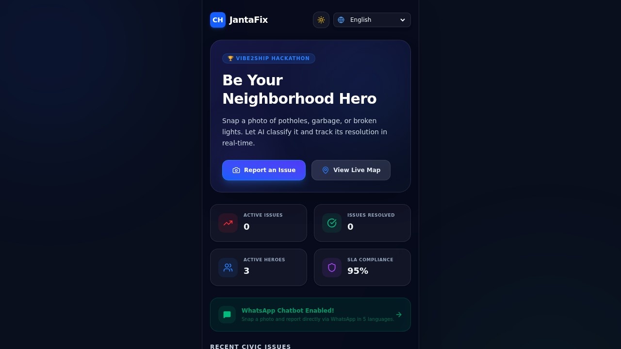 Community Hero — live app screenshot